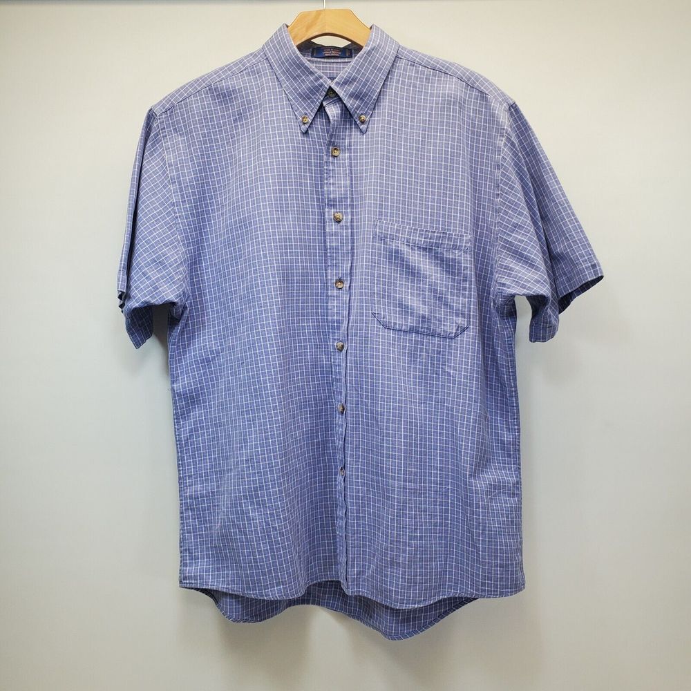 Mens PENDLETON‎ BLUE AND WHITE CHECKERED Squares Button Up  Large